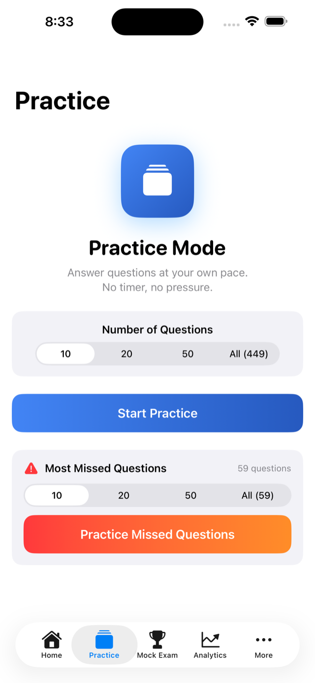 CertPrep practice session screen