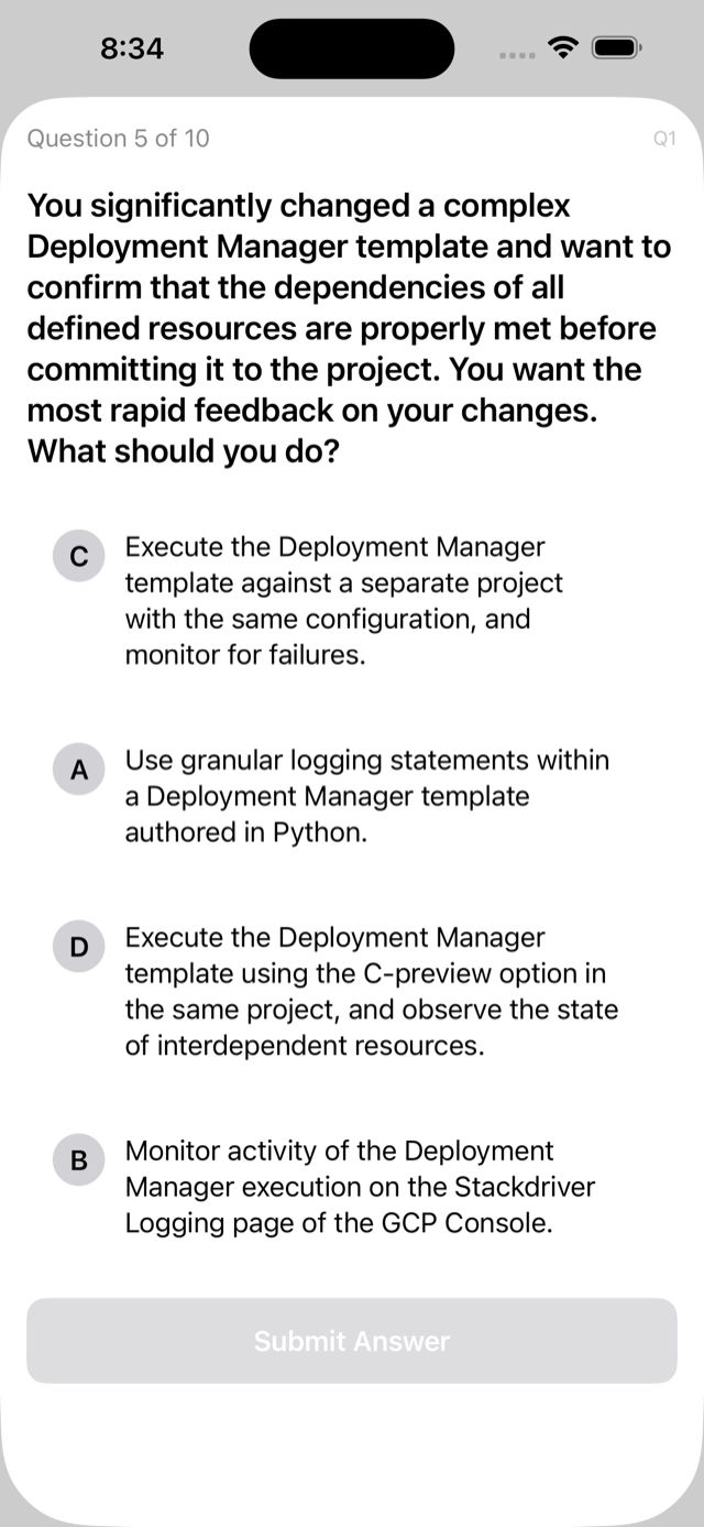 CertPrep exam question screen
